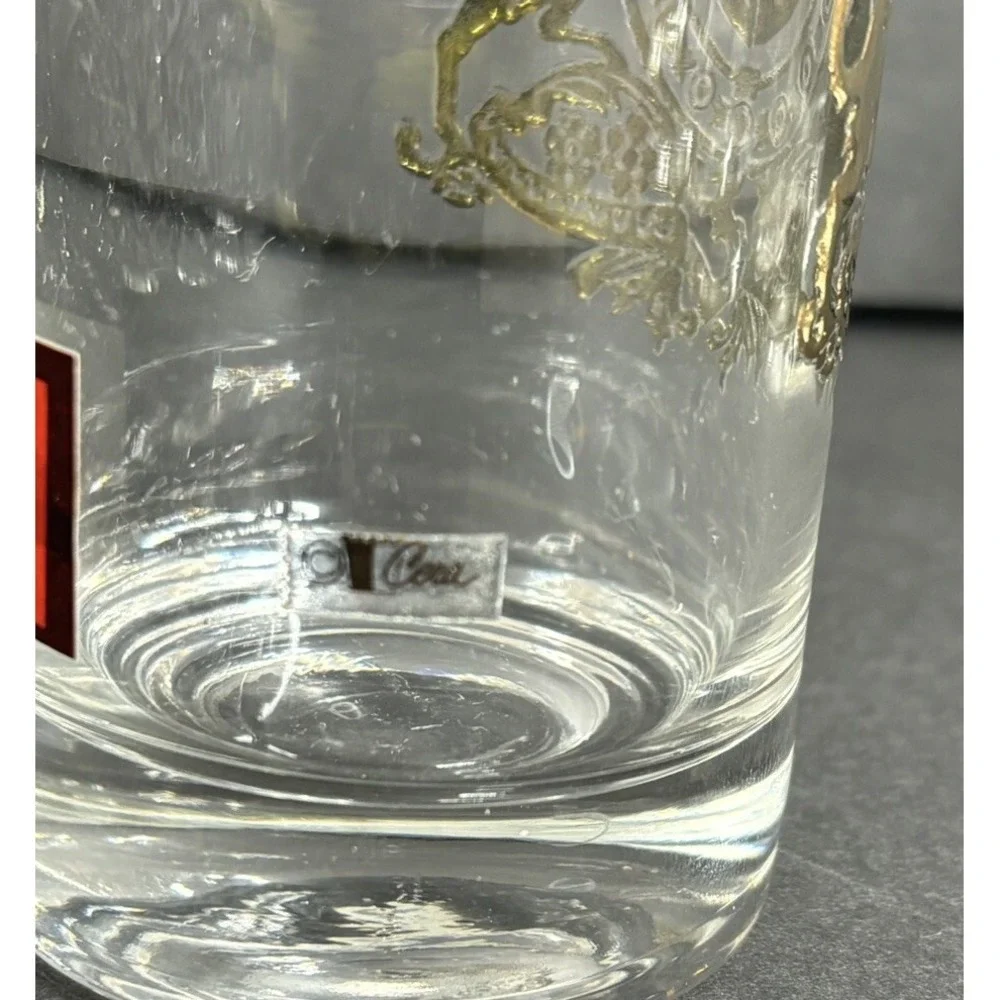 2 Cera Coat of Arms Highball Glasses United Kingdom Gold Vintage 1960s MCM Tags